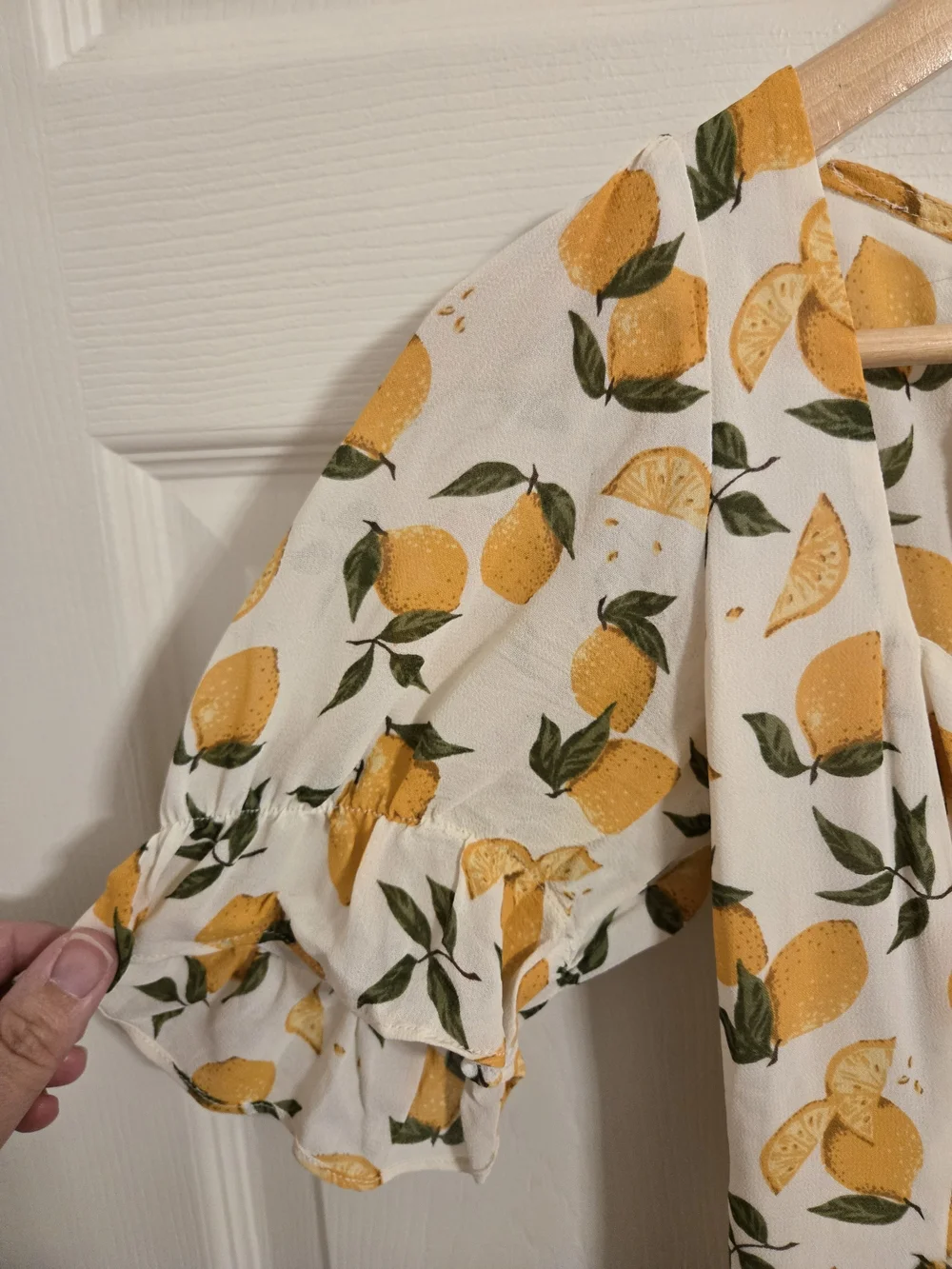 Reformation Lemon-Print Puff Sleeve Top - White, Yellow Size 6